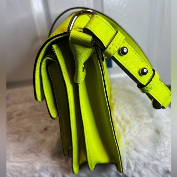 REBECCA MINKOFF HUDSON MOTO LEATHER NEON MARIGOLD BAG - Picture 8 of 16